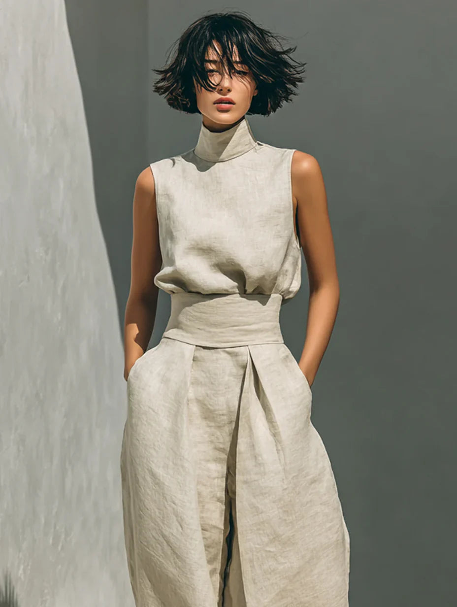 MARÍA | Conjunto de top y pantalón ancho de lino minimalista