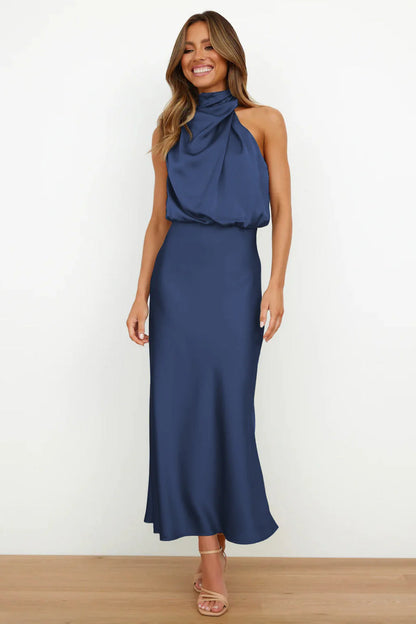 ELISE | Vestido Maxi Satinado de Hombros Descubiertos