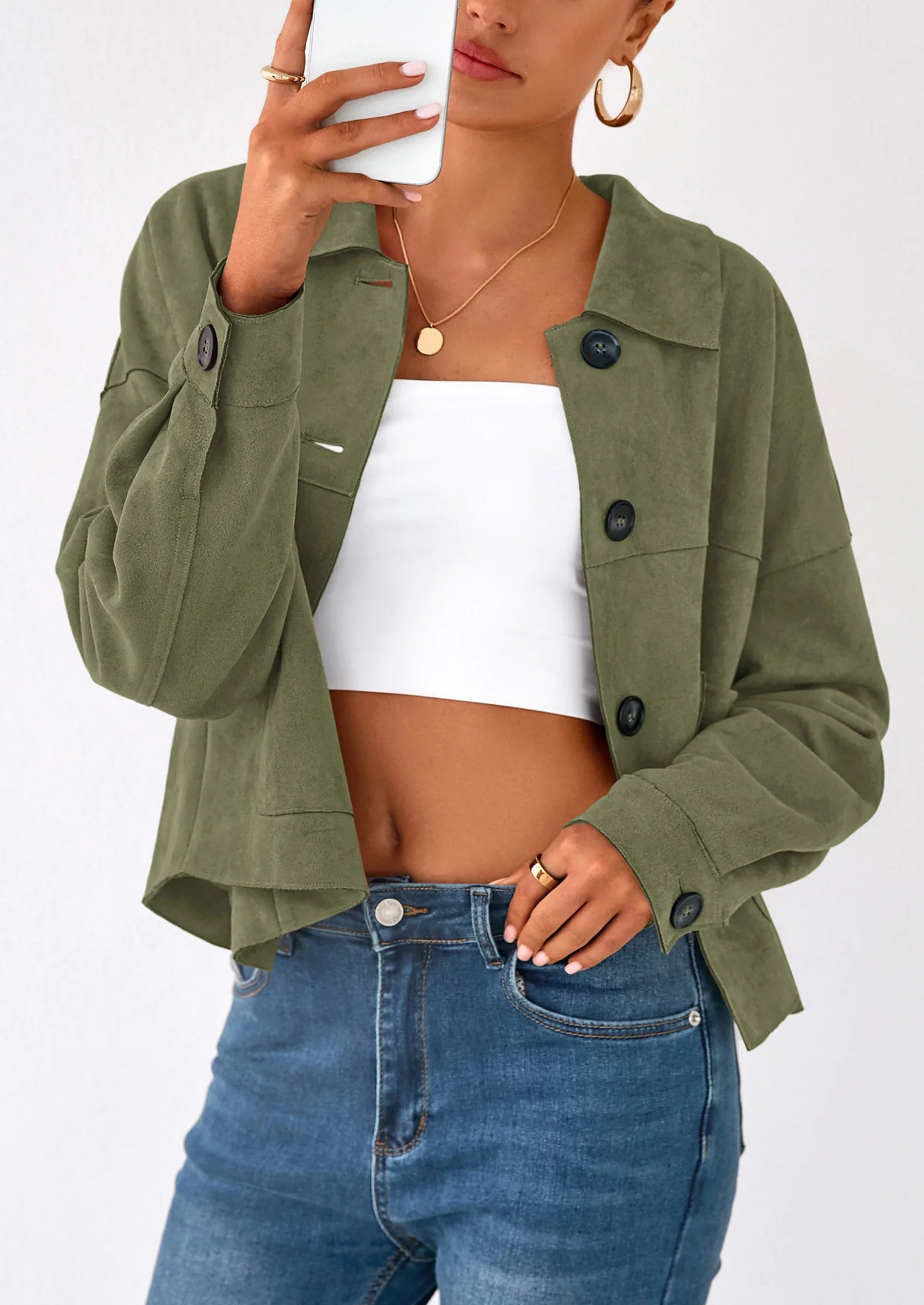 NOLEA Cropped Faux Suede Jacket