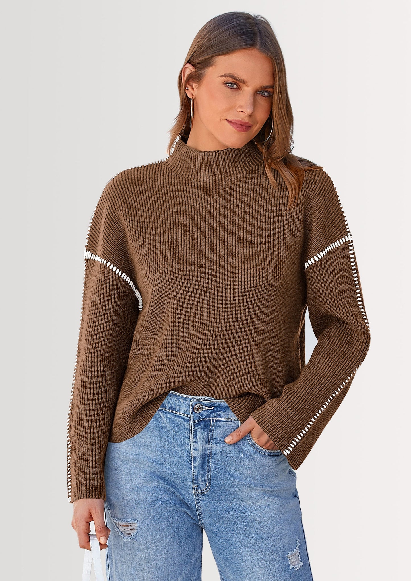 NOLEA Oversized Thick Sweater with Semi-High Neck
