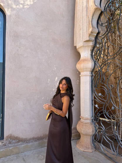 NOLEA | Vestido Liso Vintage con Lazo y Cintura Alta