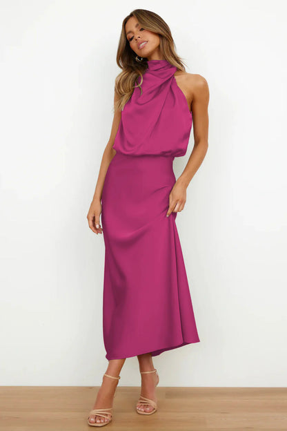 ELISE | Vestido Maxi Satinado de Hombros Descubiertos