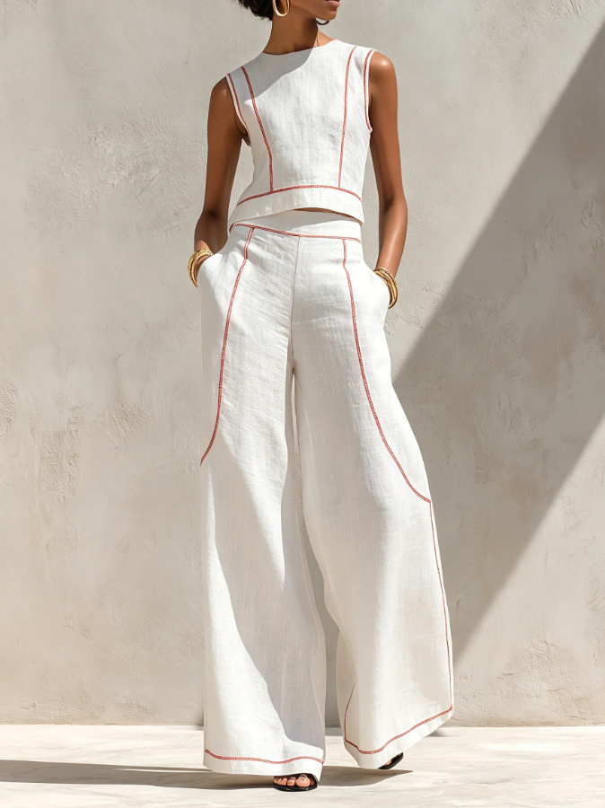 Margaux | Ensemble blanc avec top sans manches et pantalon large