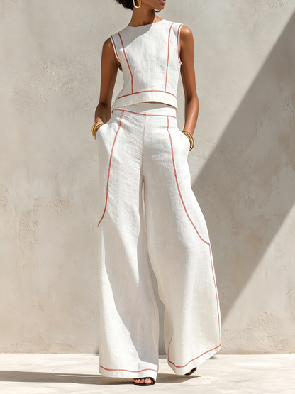Margaux | Ensemble blanc avec top sans manches et pantalon large