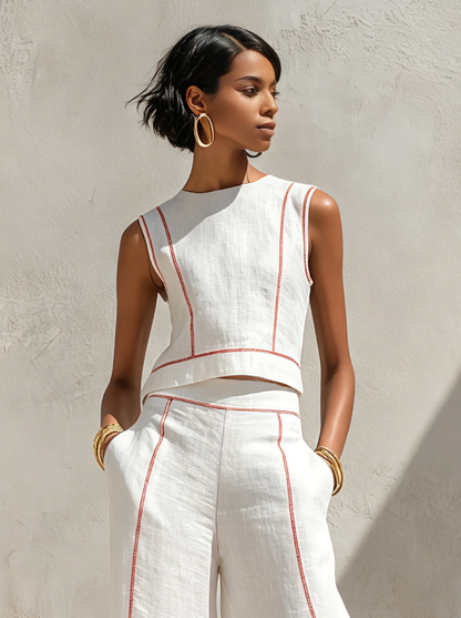 Margaux | Ensemble blanc avec top sans manches et pantalon large