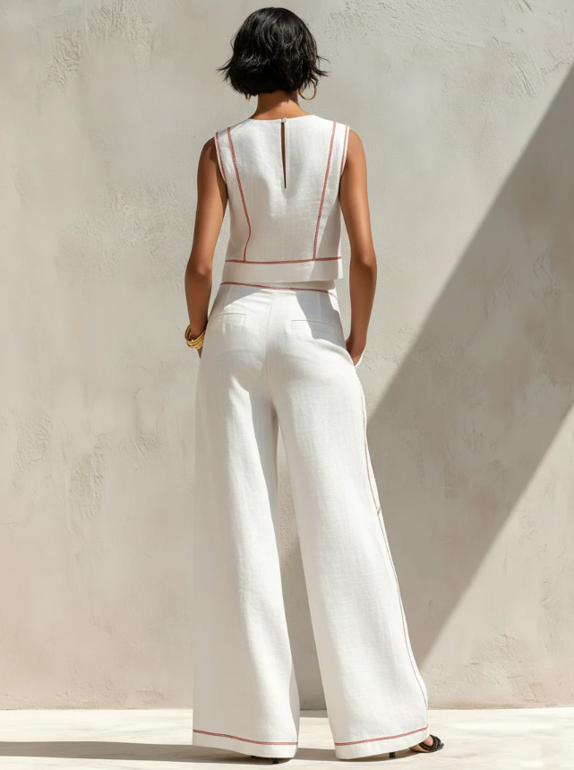 Margaux | Ensemble blanc avec top sans manches et pantalon large
