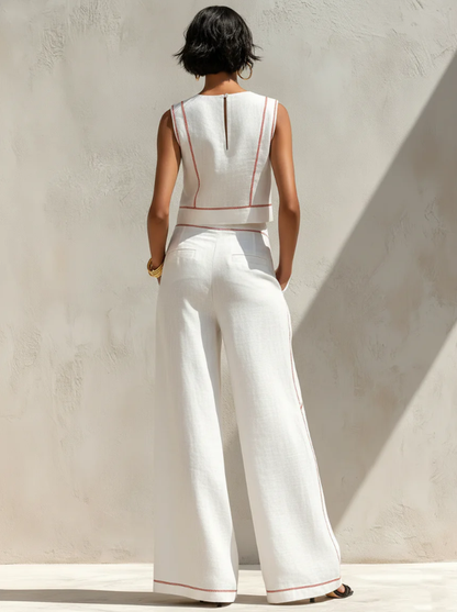 Margaux | Ensemble blanc avec top sans manches et pantalon large