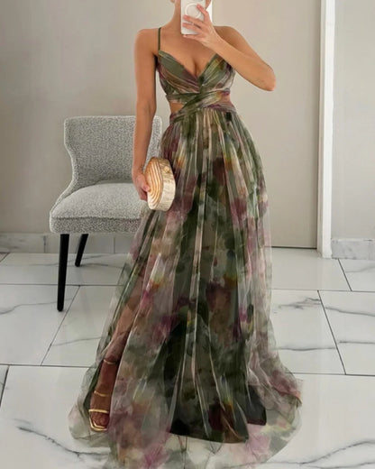 FIORE | Vestido Floral con Hombros Descubierto y Escote Halter