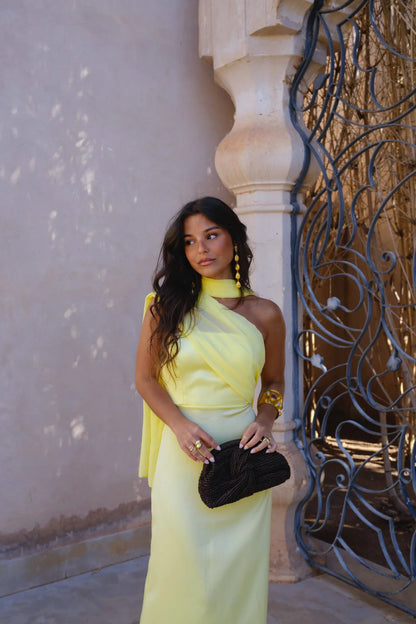CHIARA | Vestido Liso con Lazo y Cintura Alta