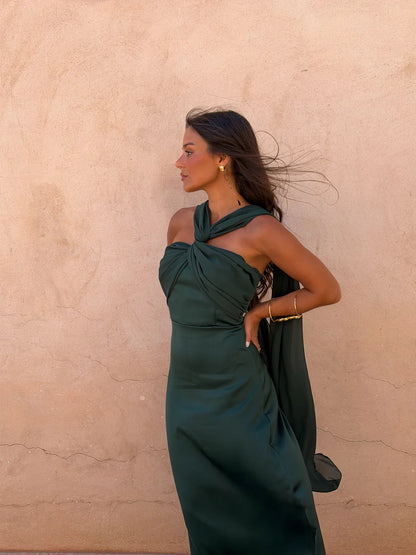 NOLEA | Vestido Liso Vintage con Lazo y Cintura Alta