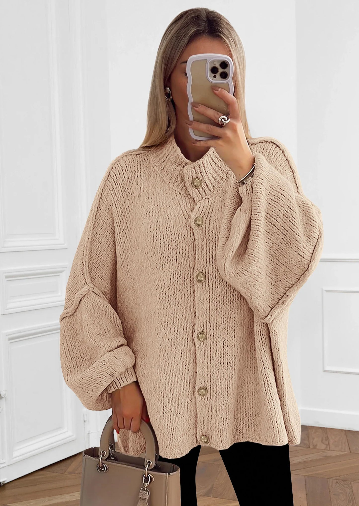 NOLEA Thick Knit Cardigan-Jacket with Buttons