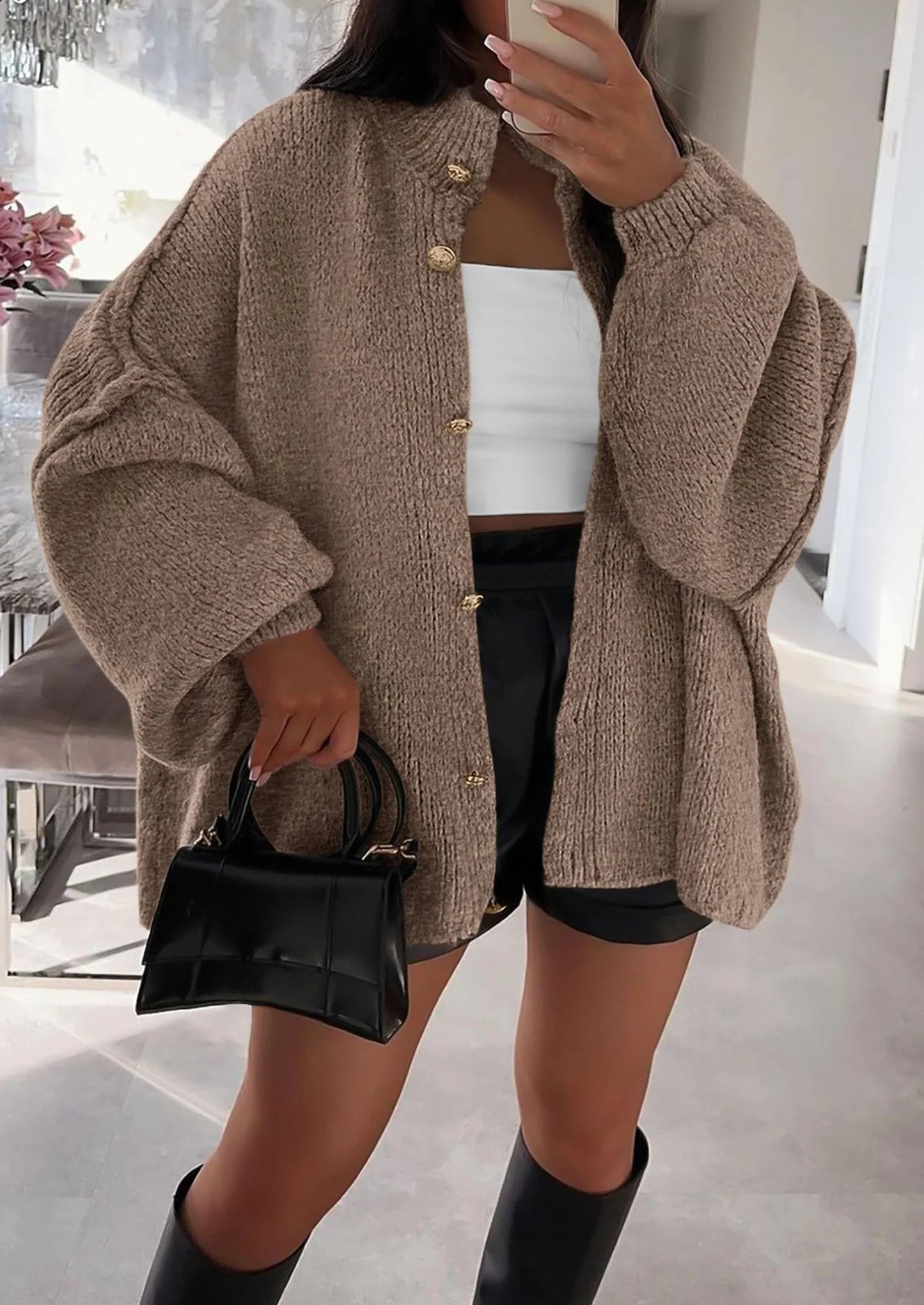 NOLEA Thick Knit Cardigan-Jacket with Buttons