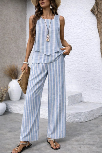 VALEN | Conjunto 2 Piezas Blusa sin Mangas y Pantalón Palazzo