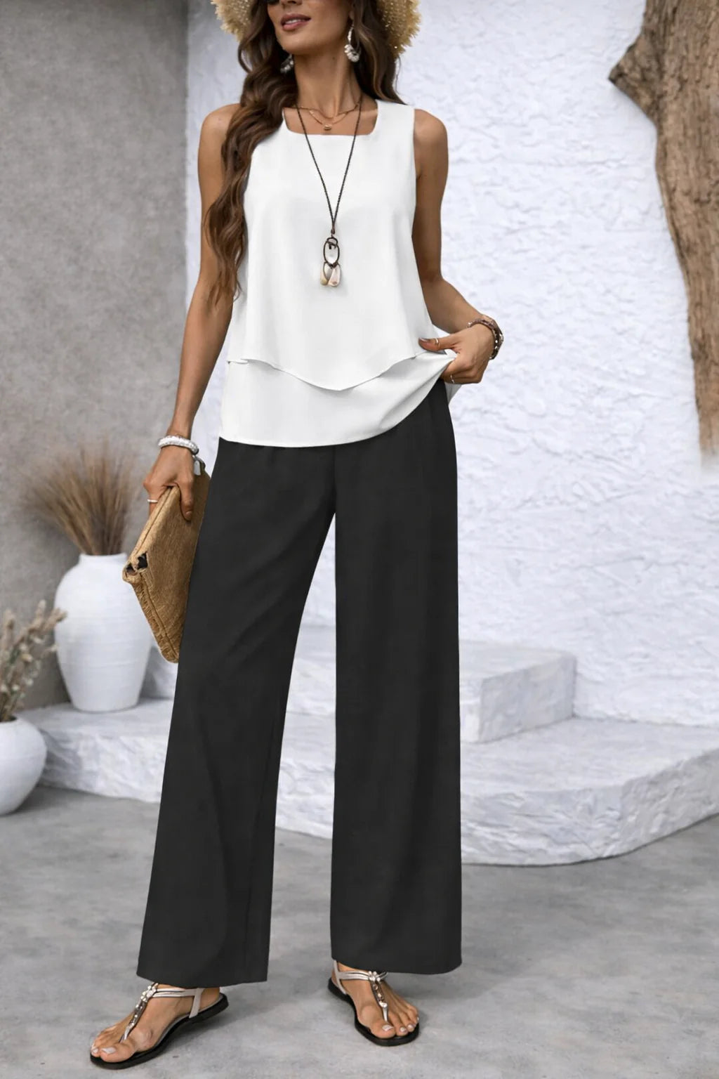 VALEN | Conjunto 2 Piezas Blusa sin Mangas y Pantalón Palazzo
