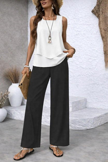 VALEN | Conjunto 2 Piezas Blusa sin Mangas y Pantalón Palazzo