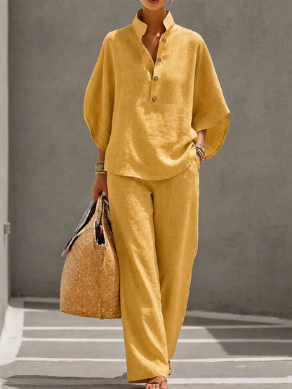 CAMILLE | Conjunto 2 Piezas Camisa de Mangas Anchas y Pantalón Holgado