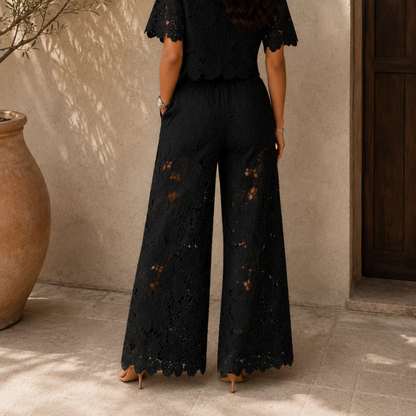 ODISEA | Conjunto 2 Piezas Blusa Bordada de Encaje y Pantalón Calado