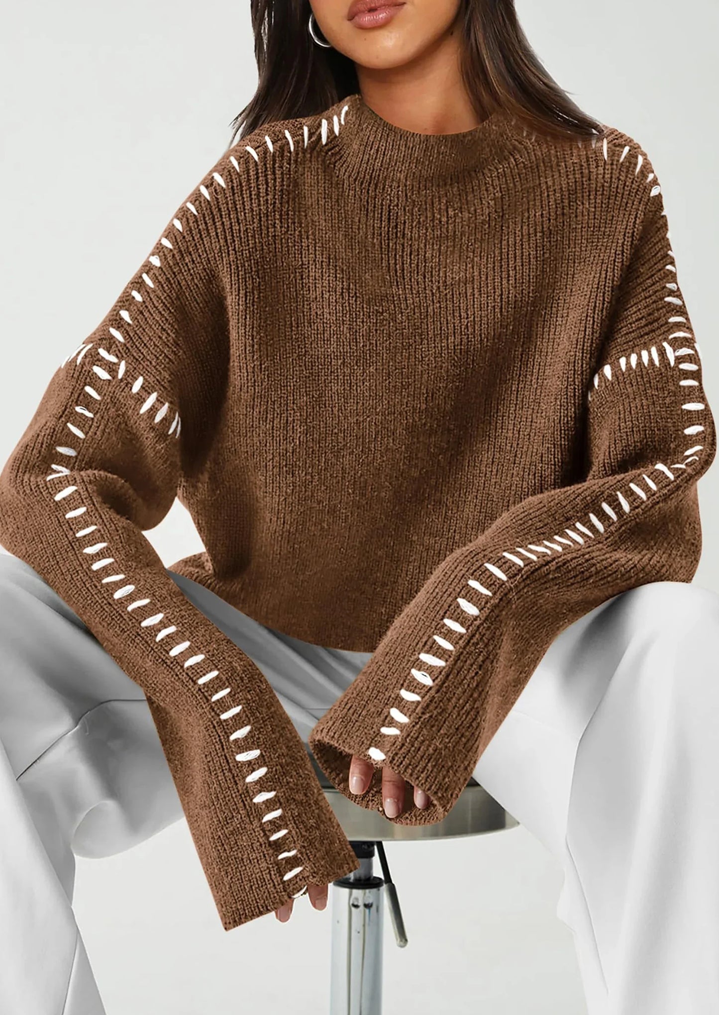 NOLEA Oversized Thick Sweater with Semi-High Neck