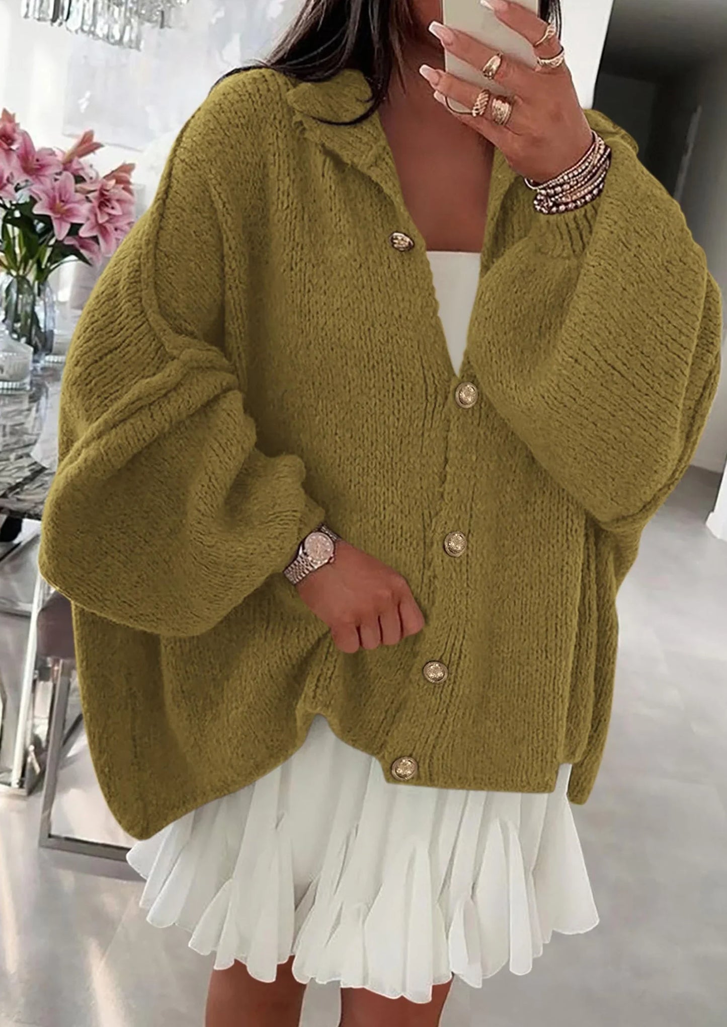 NOLEA Thick Knit Cardigan-Jacket with Buttons