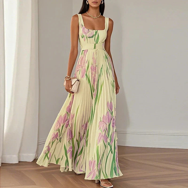 GIULIA | Vestido Plisado Floral con Escote Halter