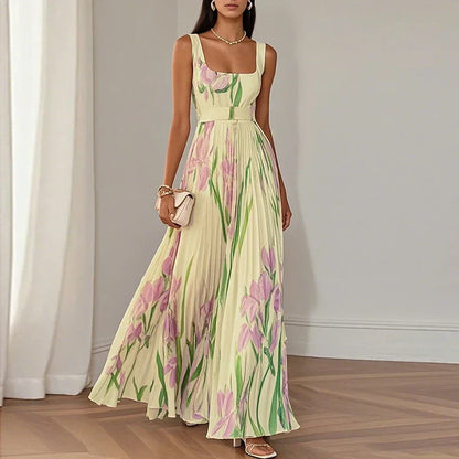 GIULIA | Vestido Plisado Floral con Escote Halter