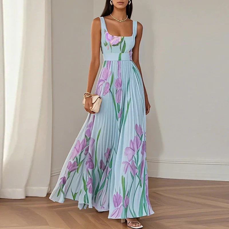 GIULIA | Vestido Plisado Floral con Escote Halter