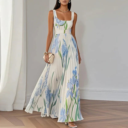 GIULIA | Vestido Plisado Floral con Escote Halter