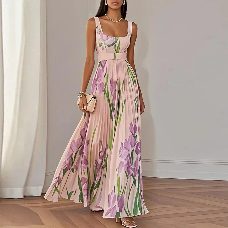 GIULIA | Vestido Plisado Floral con Escote Halter