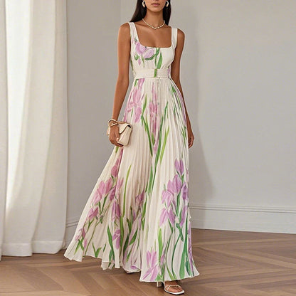 GIULIA | Vestido Plisado Floral con Escote Halter