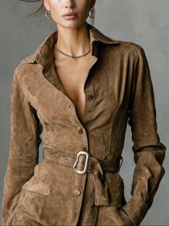 NOLEA – Modern Faux Suede Wrap Dress