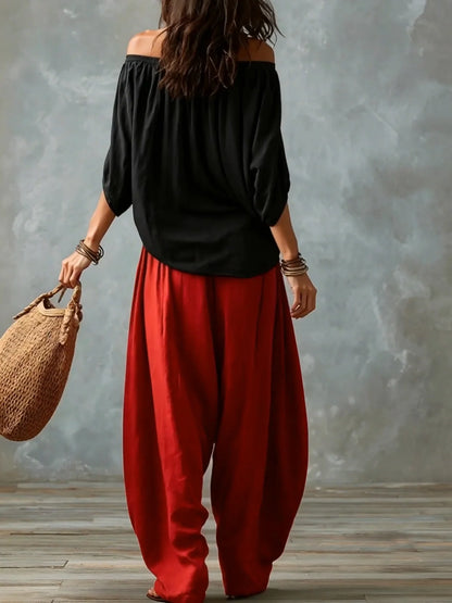 Clara | Ensemble blanc épaules dénudées et pantalon ample