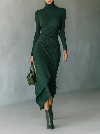Lenora – Vestido midi verde asimétrico