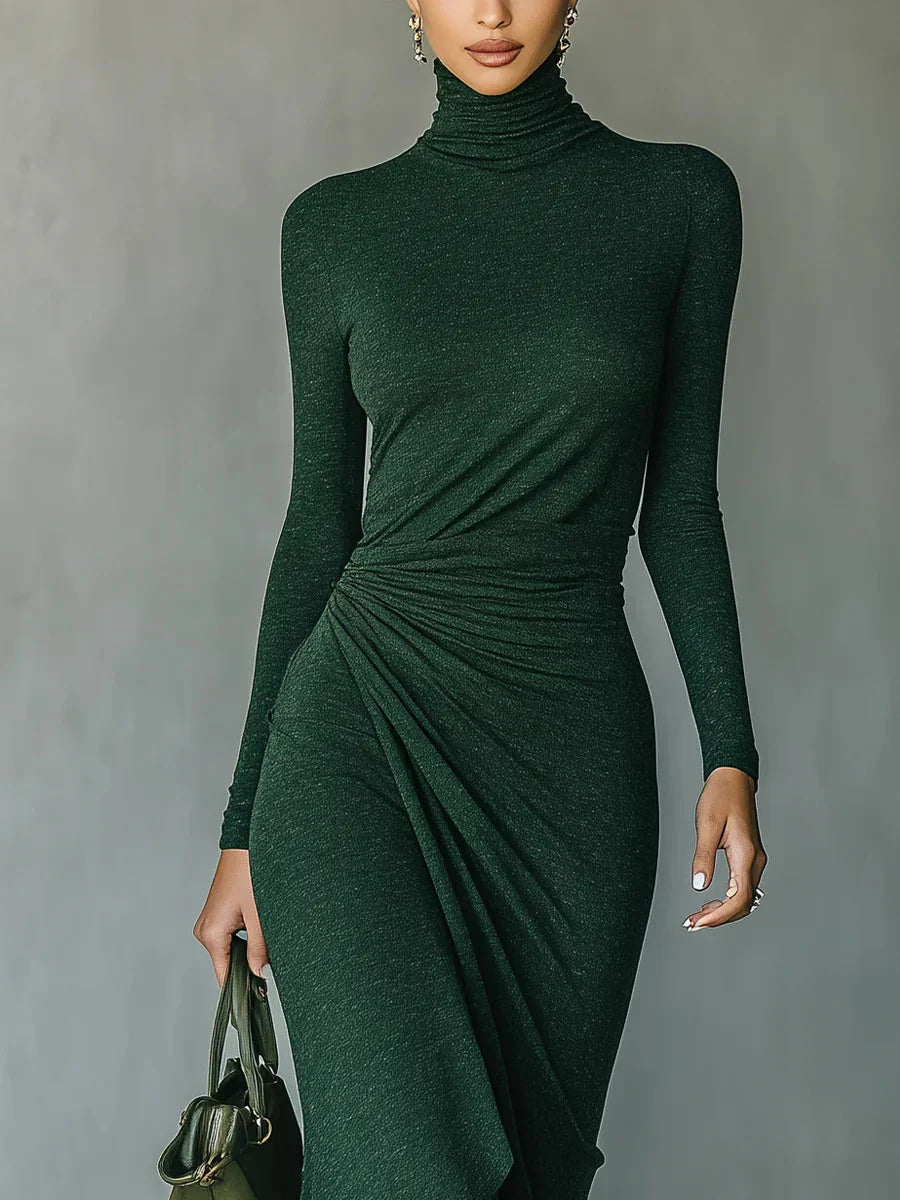 Lenora – Vestido midi verde asimétrico