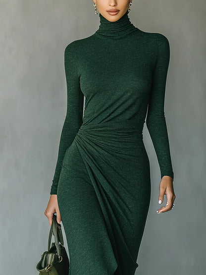 Lenora – Vestido midi verde asimétrico