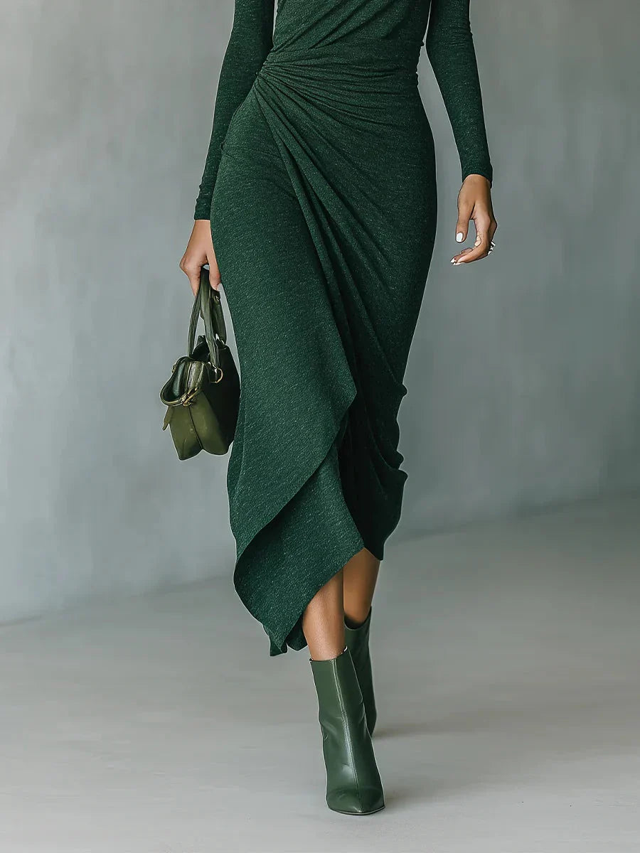 Lenora – Vestido midi verde asimétrico