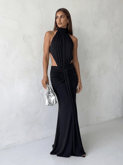 LAYLA | Vestido Maxi con Cuello Halter y Espalda Descubierta