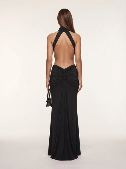 LAYLA | Vestido Maxi con Cuello Halter y Espalda Descubierta