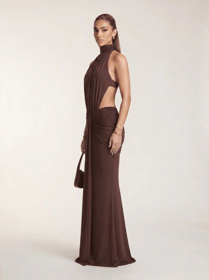 LAYLA | Vestido Maxi con Cuello Halter y Espalda Descubierta