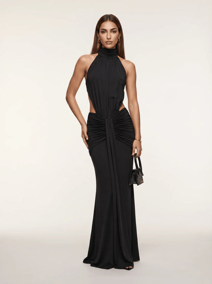 LAYLA | Vestido Maxi con Cuello Halter y Espalda Descubierta