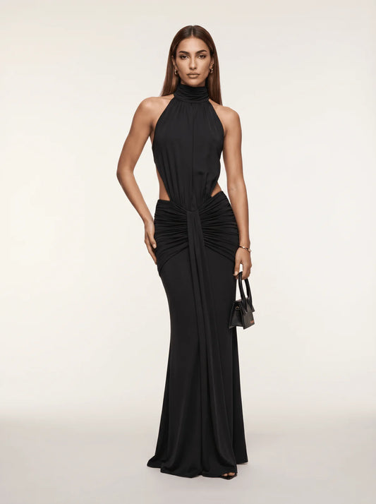 LAYLA | Vestido Maxi con Cuello Halter y Espalda Descubierta