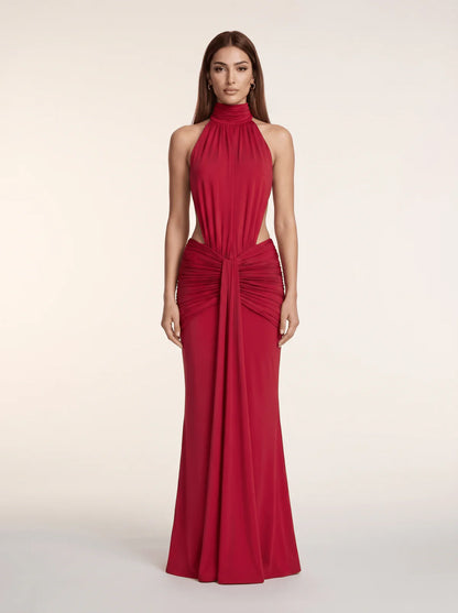 LAYLA | Vestido Maxi con Cuello Halter y Espalda Descubierta