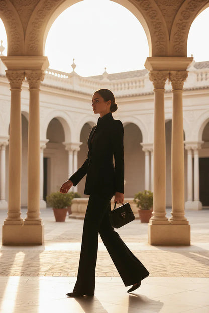 GIA | Conjunto de blazer entallado y pantalón palazzo