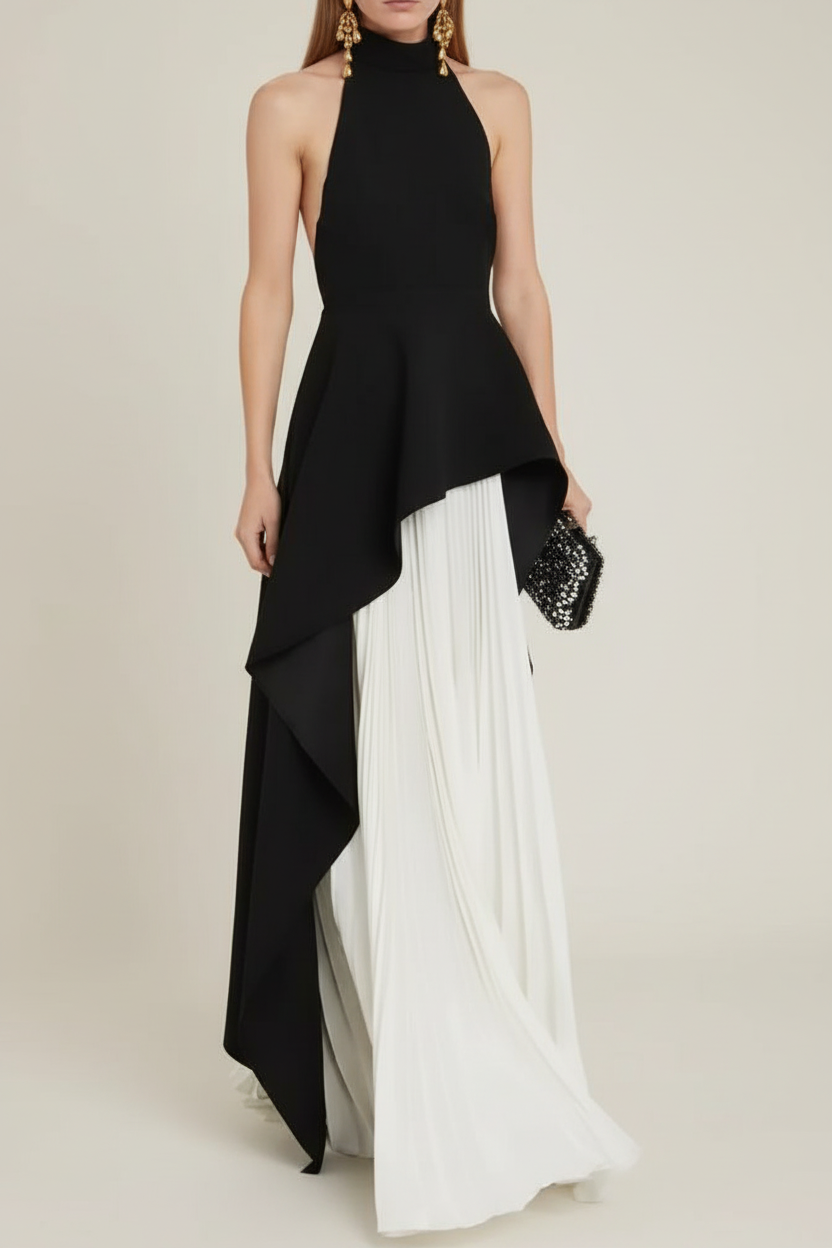 INÉS | Vestido largo de capas con cuello halter